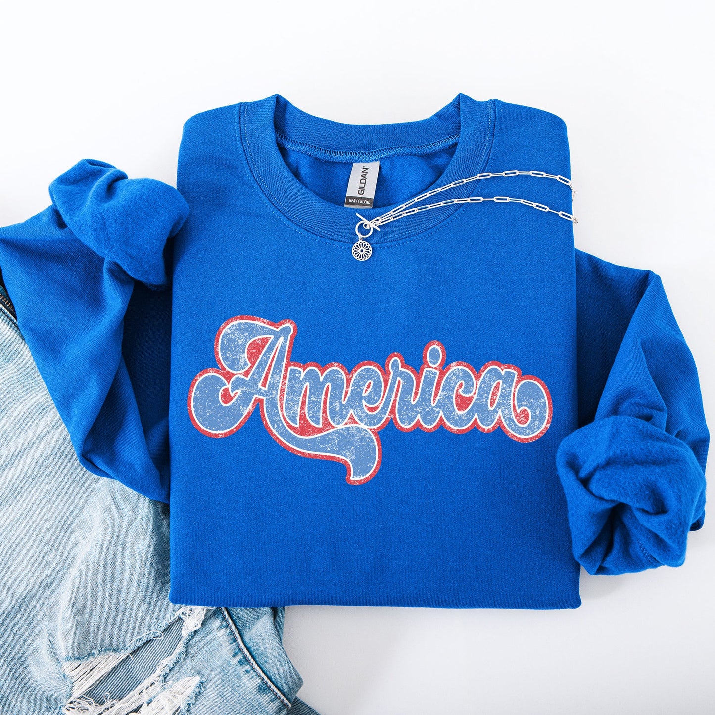 Retro America, Grunge, Vintage, Patriotic, USA, 4th of July Sweatshirt