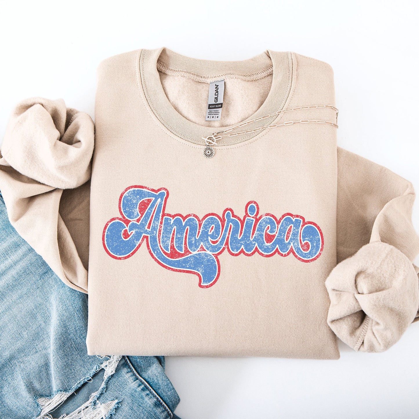 Retro America, Grunge, Vintage, Patriotic, USA, 4th of July Sweatshirt