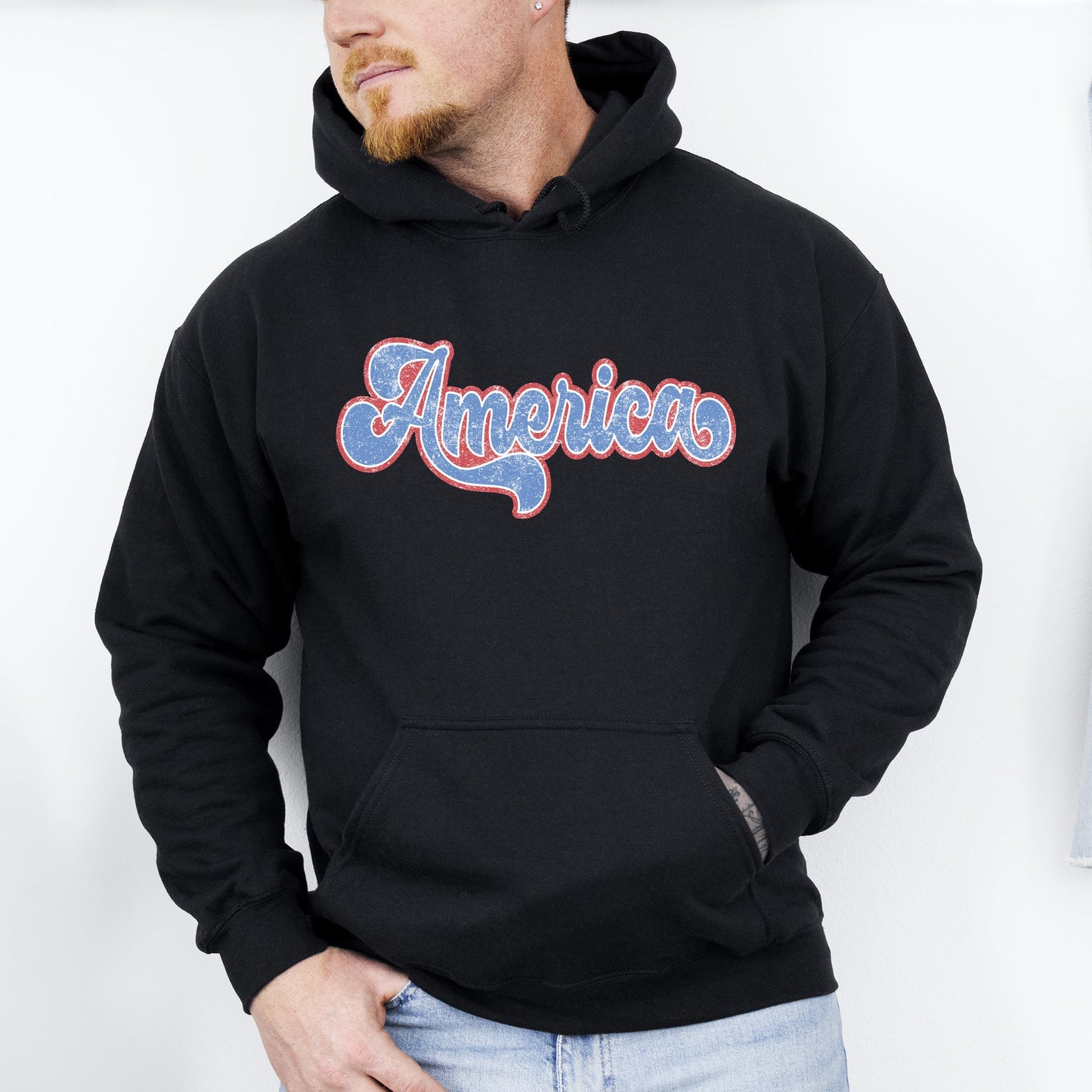 Retro America, Grunge, Vintage, Patriotic, USA, 4th of July Hoodie, Hooded Sweatshirt