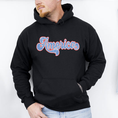 Retro America, Grunge, Vintage, Patriotic, USA, 4th of July Hoodie, Hooded Sweatshirt