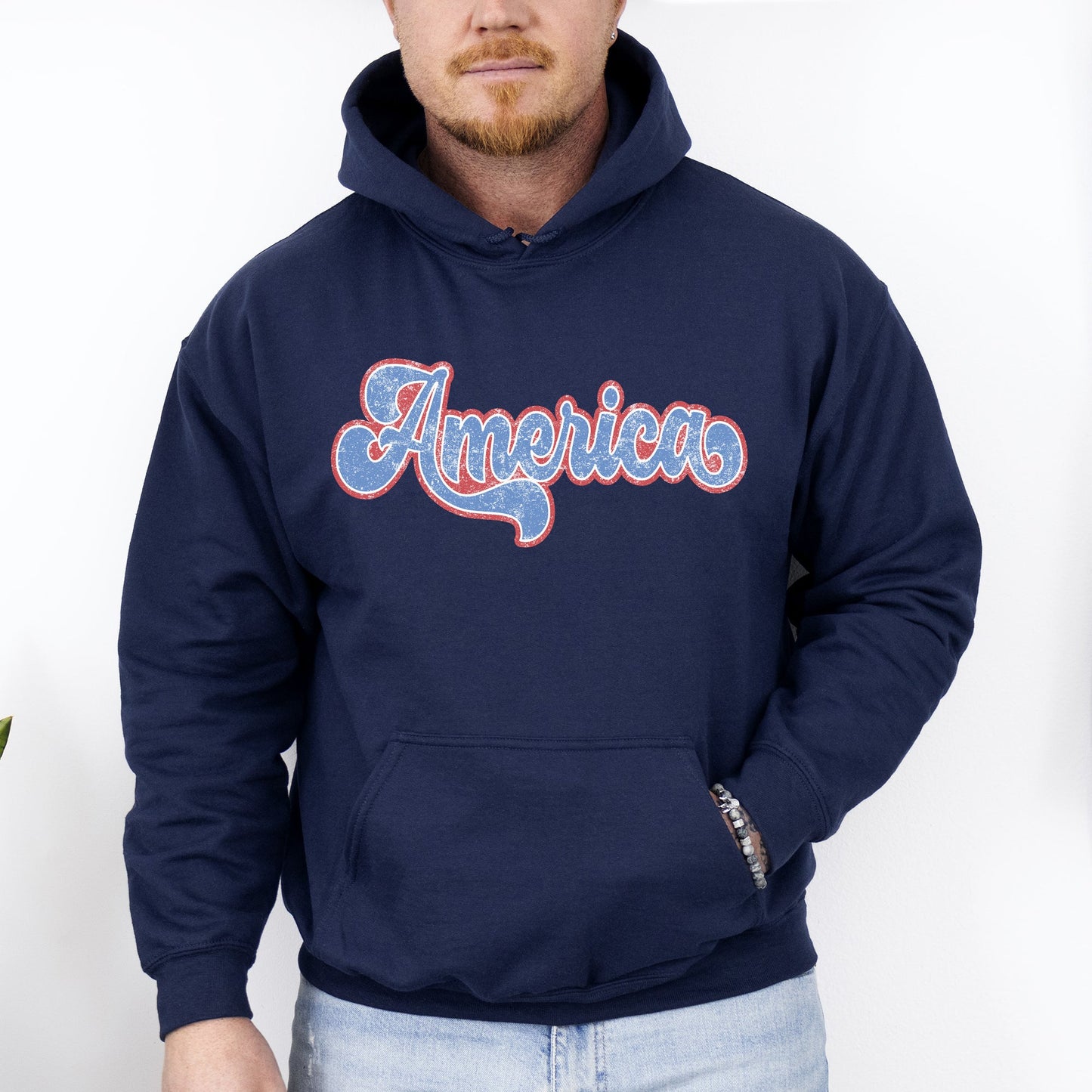 Retro America, Grunge, Vintage, Patriotic, USA, 4th of July Hoodie, Hooded Sweatshirt