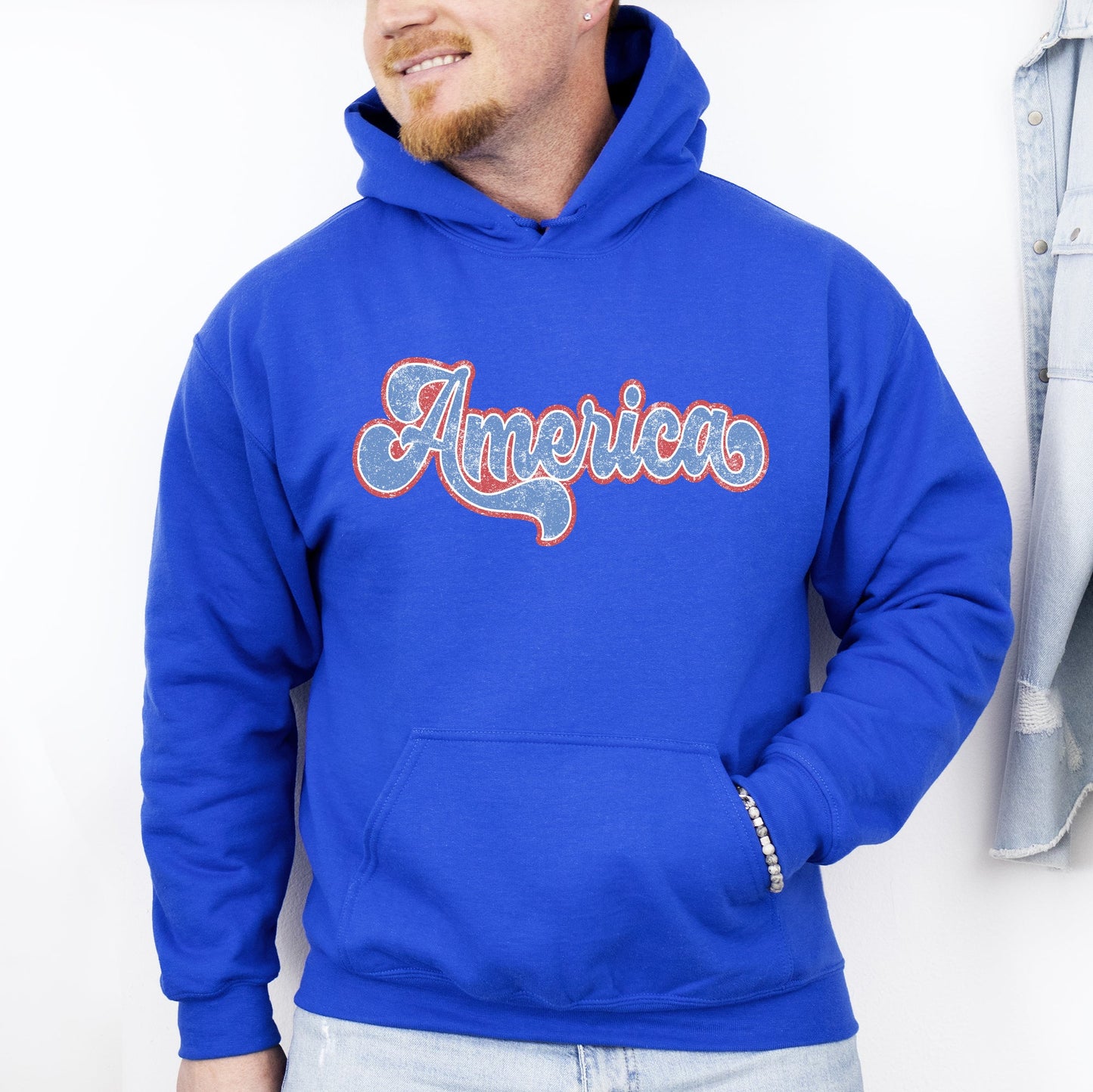 Retro America, Grunge, Vintage, Patriotic, USA, 4th of July Hoodie, Hooded Sweatshirt