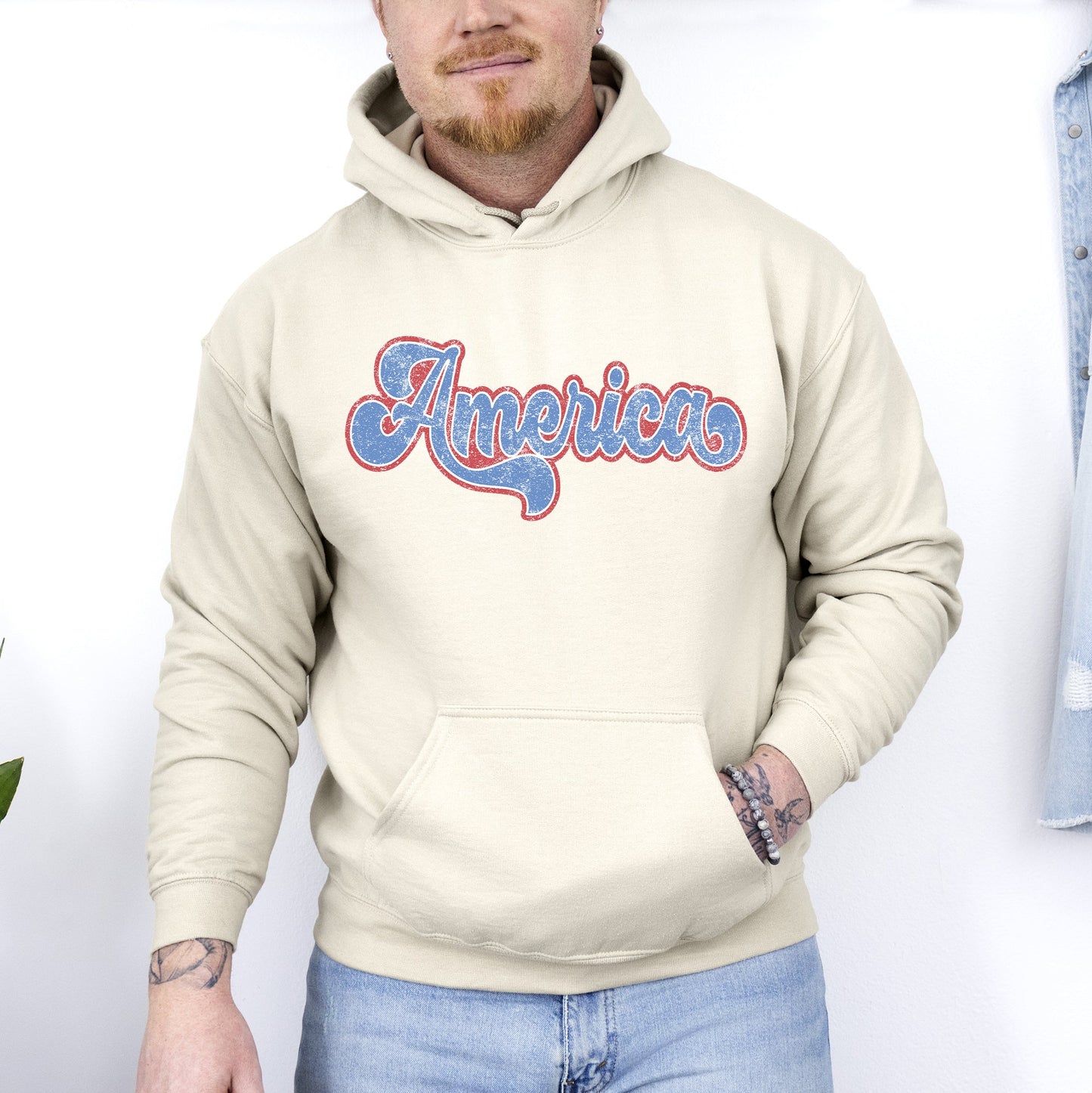 Retro America, Grunge, Vintage, Patriotic, USA, 4th of July Hoodie, Hooded Sweatshirt