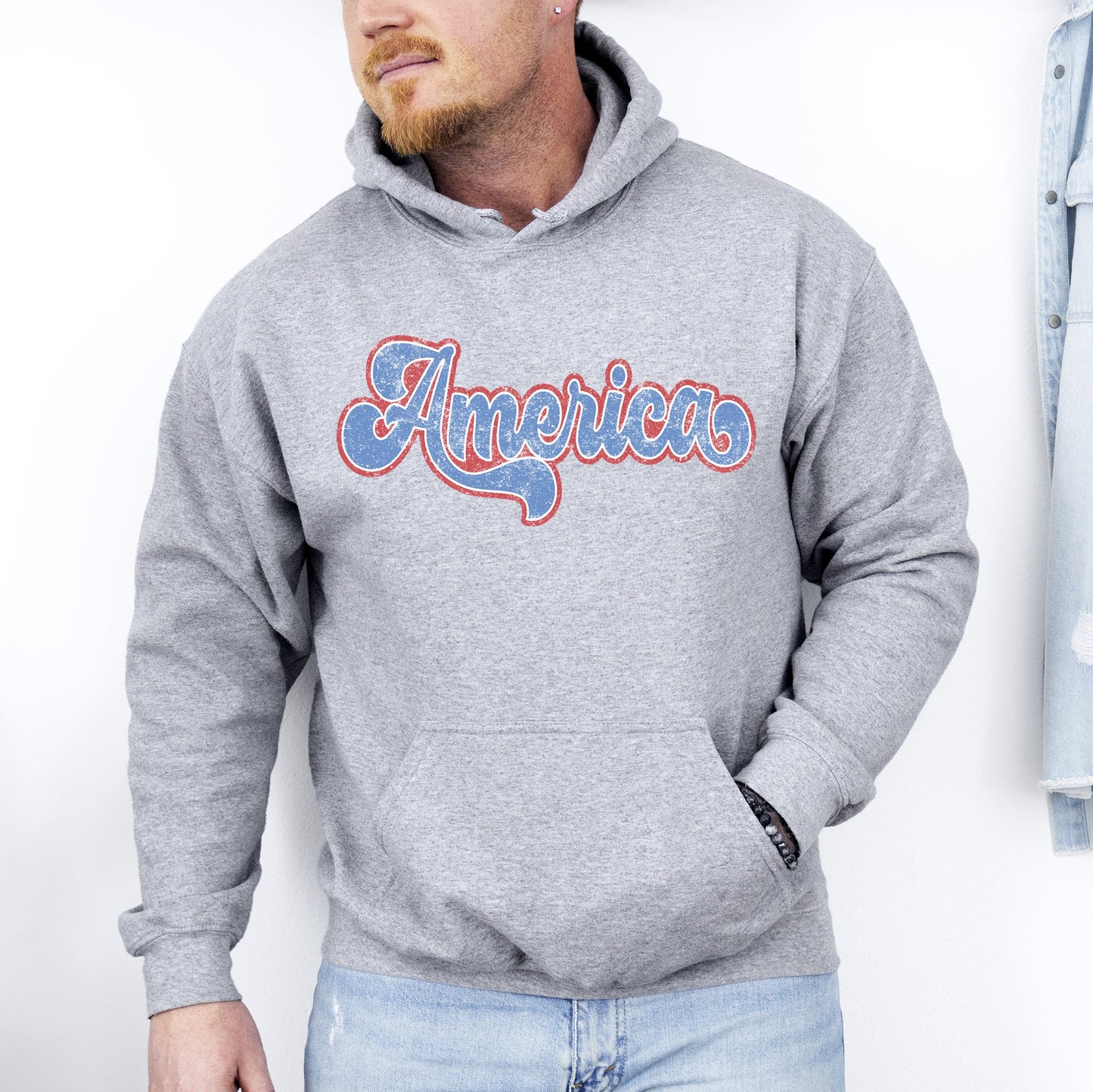 Retro America, Grunge, Vintage, Patriotic, USA, 4th of July Hoodie, Hooded Sweatshirt