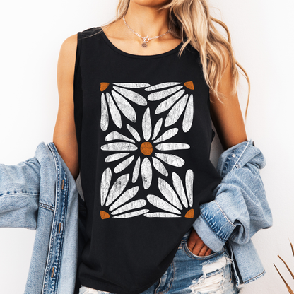 Retro Daisies, Boho, Original Designer Comfort Colors Tank Top
