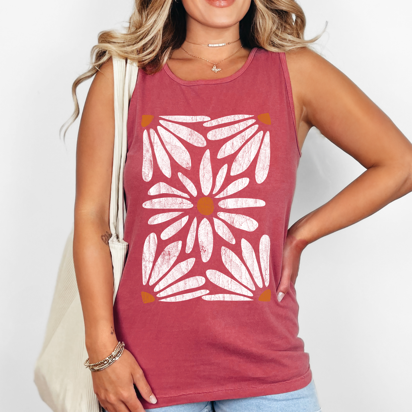 Retro Daisies, Boho, Original Designer Comfort Colors Tank Top