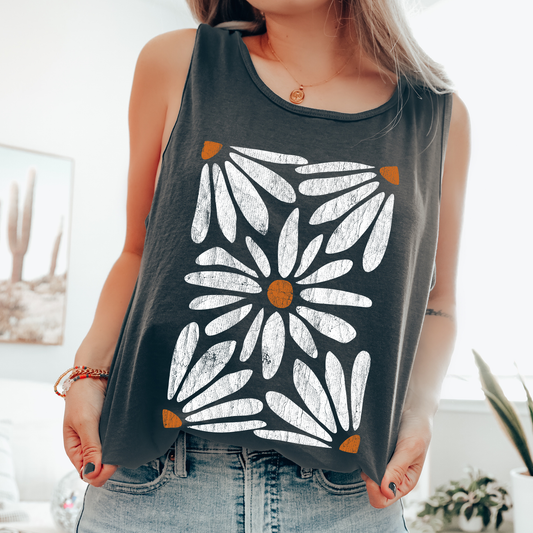 Retro Daisies, Boho, Original Designer Comfort Colors Tank Top