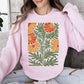 Retro Daisy Design, Greens, Orange, Vintage, Floral, Flower Sweatshirt