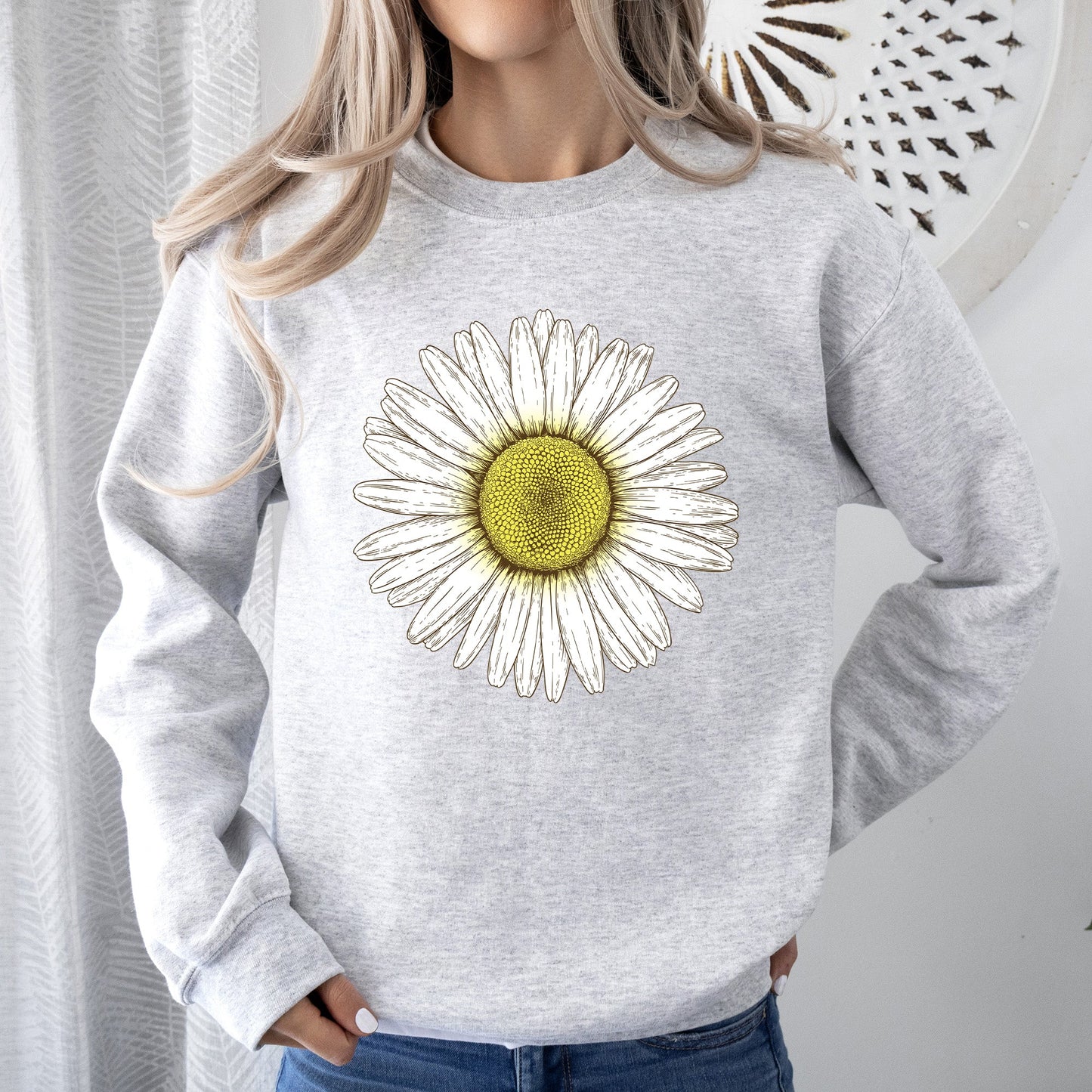 Retro Daisy Print, Vintage Flowers Sweatshirt