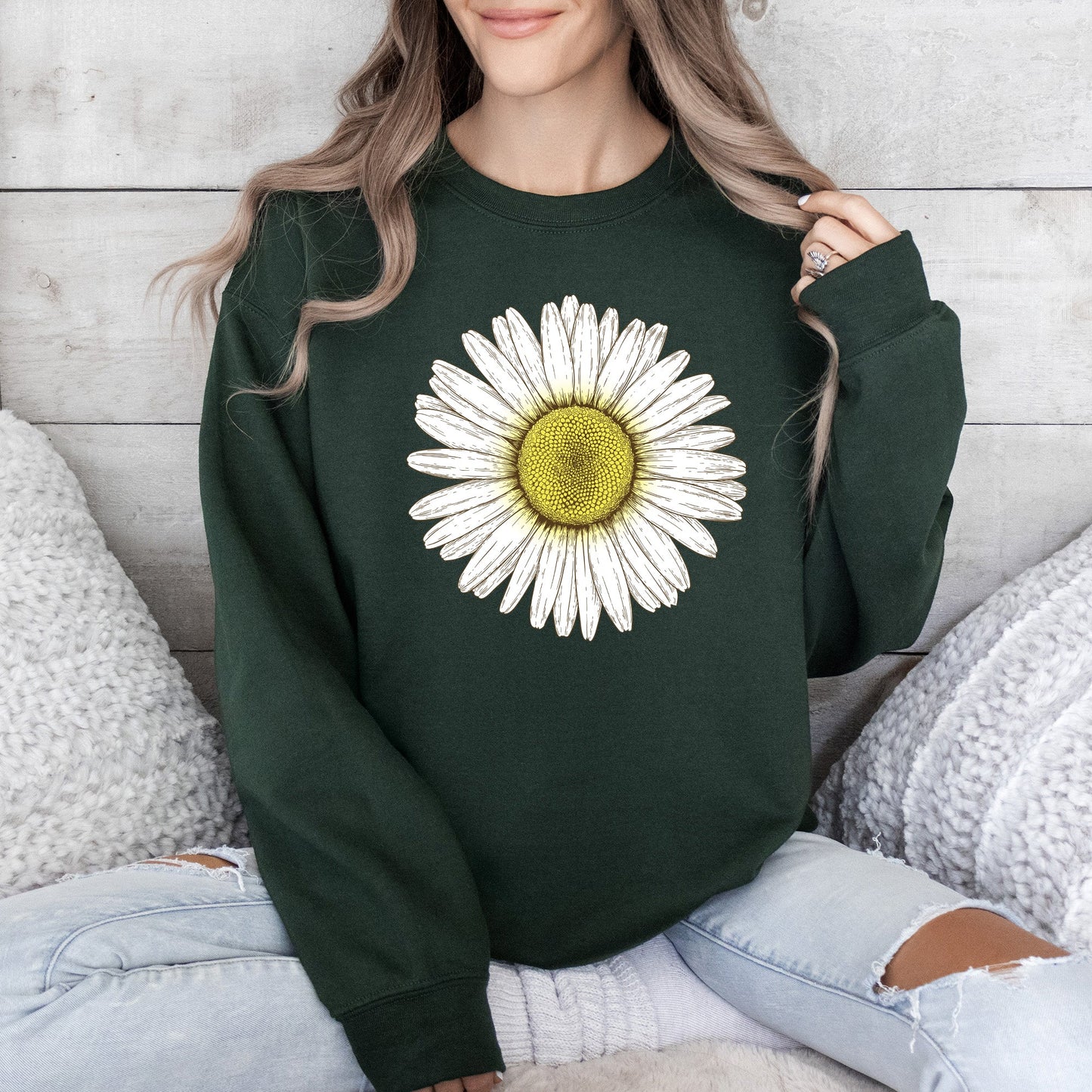 Retro Daisy Print, Vintage Flowers Sweatshirt