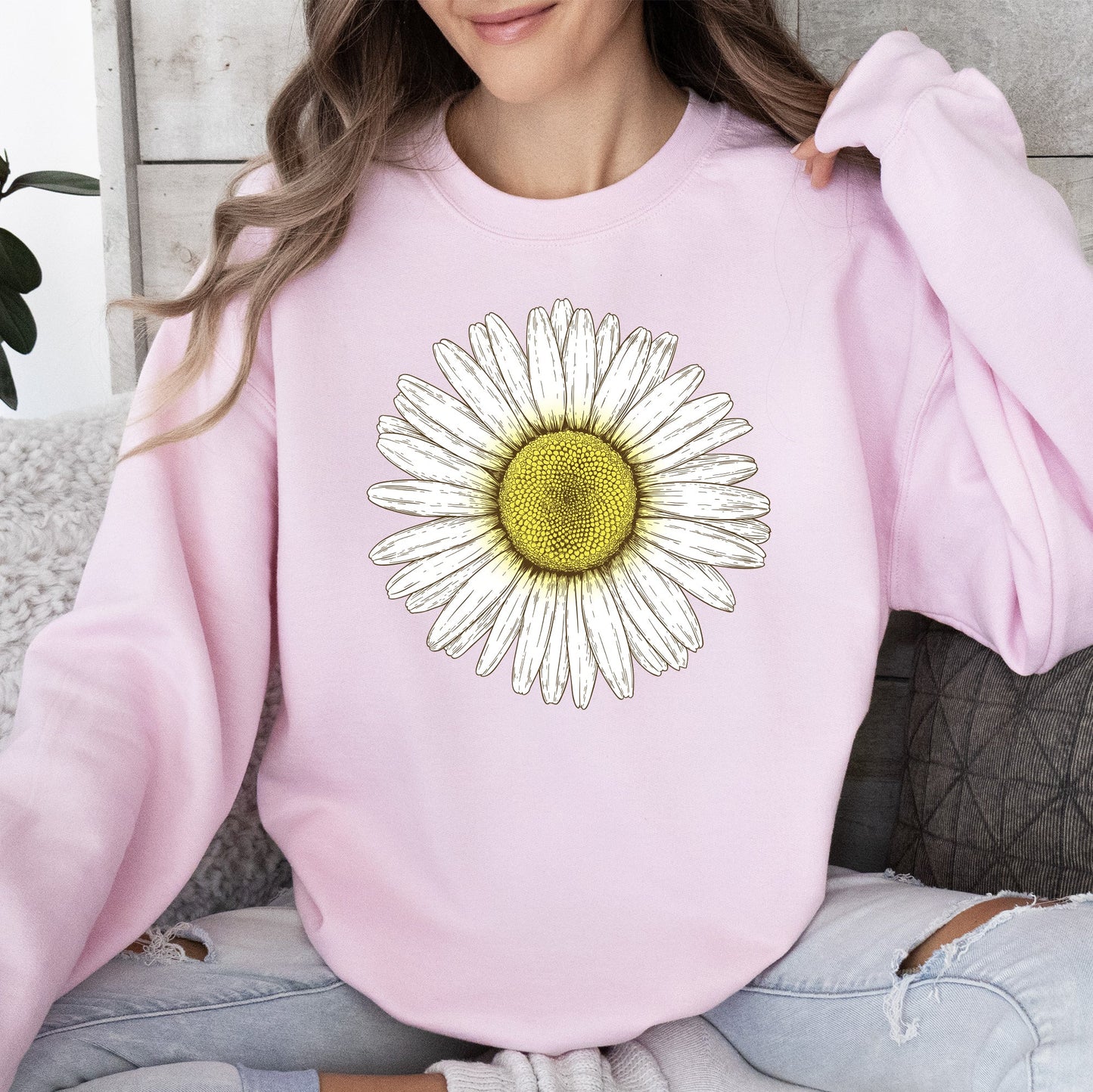 Retro Daisy Print, Vintage Flowers Sweatshirt