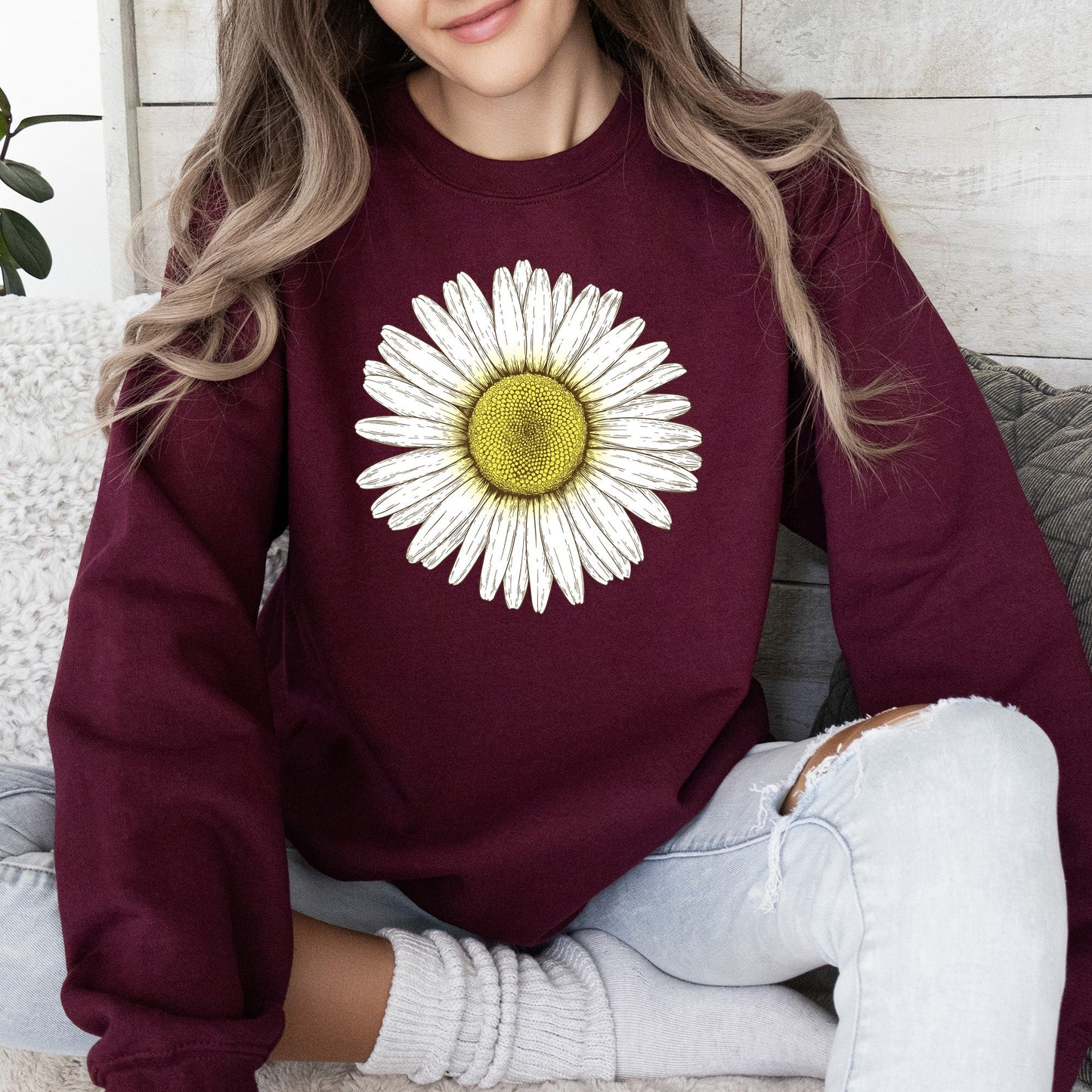 Retro Daisy Print, Vintage Flowers Sweatshirt