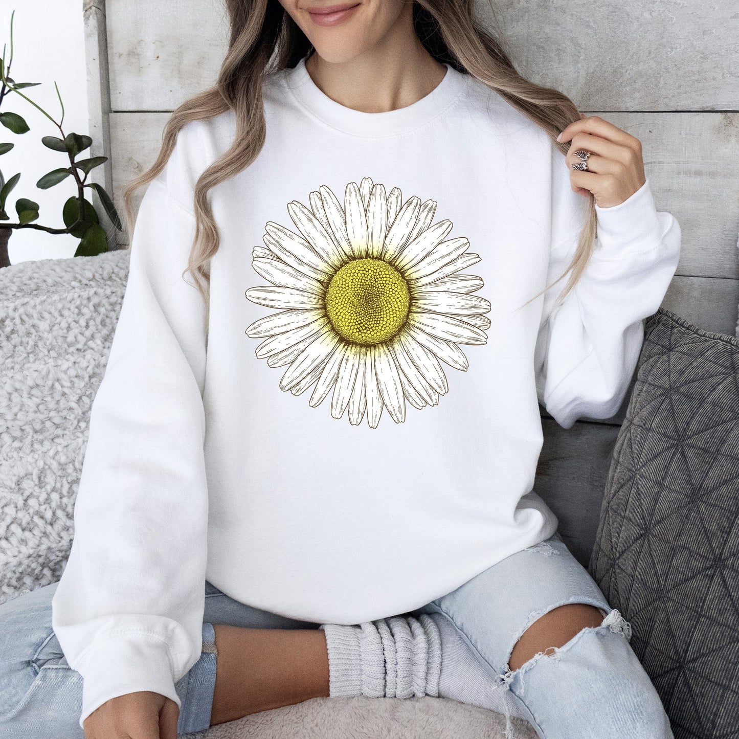 Retro Daisy Print, Vintage Flowers Sweatshirt