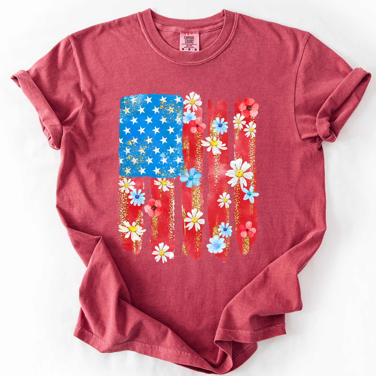 Retro Flower Flag, Fourth of July, America, Patriotic, USA, Comfort Colors T-Shirt