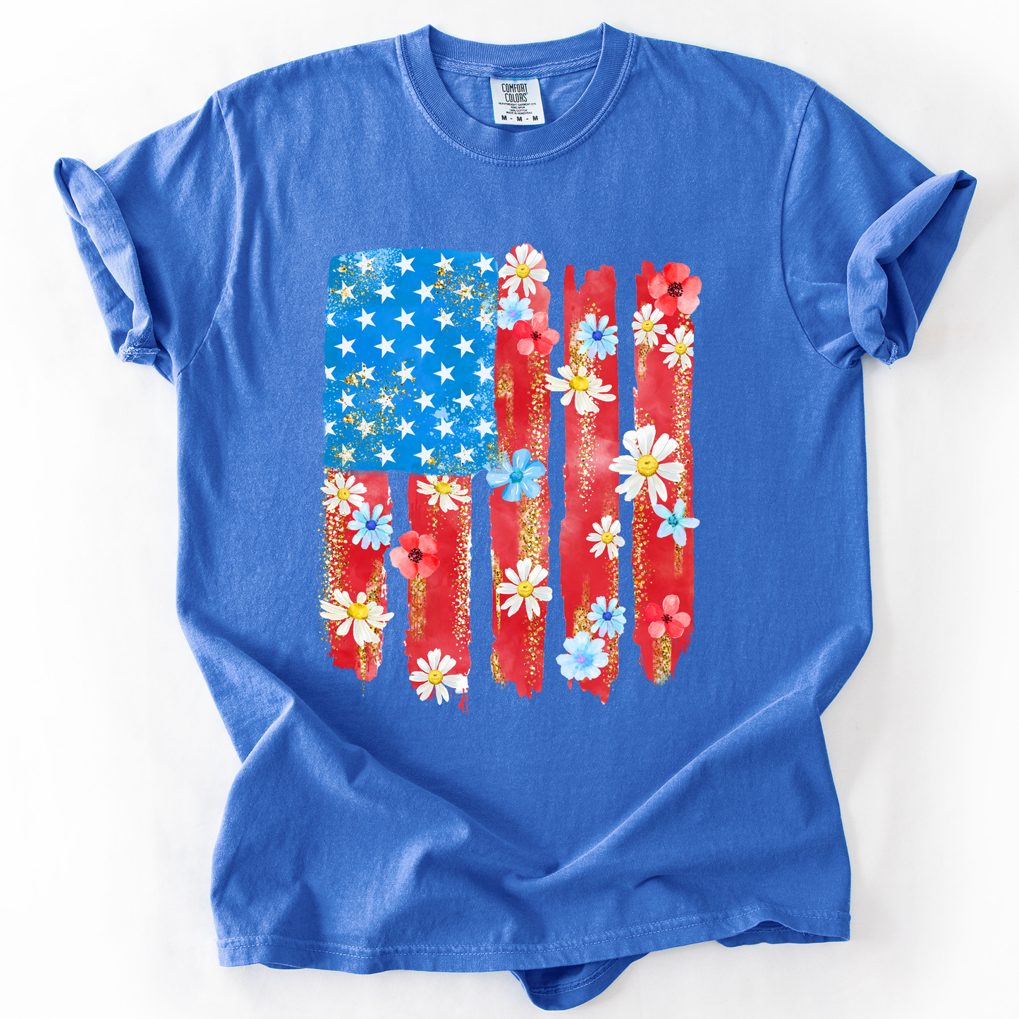 Retro Flower Flag, Fourth of July, America, Patriotic, USA, Comfort Colors T-Shirt