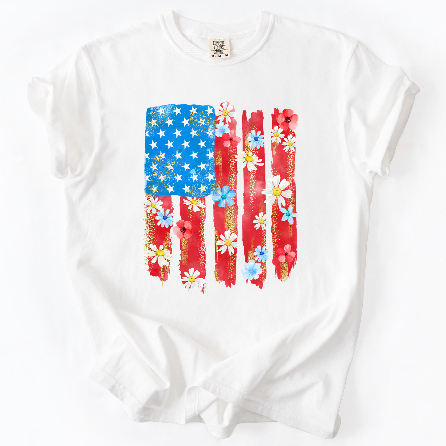 Retro Flower Flag, Fourth of July, America, Patriotic, USA, Comfort Colors T-Shirt