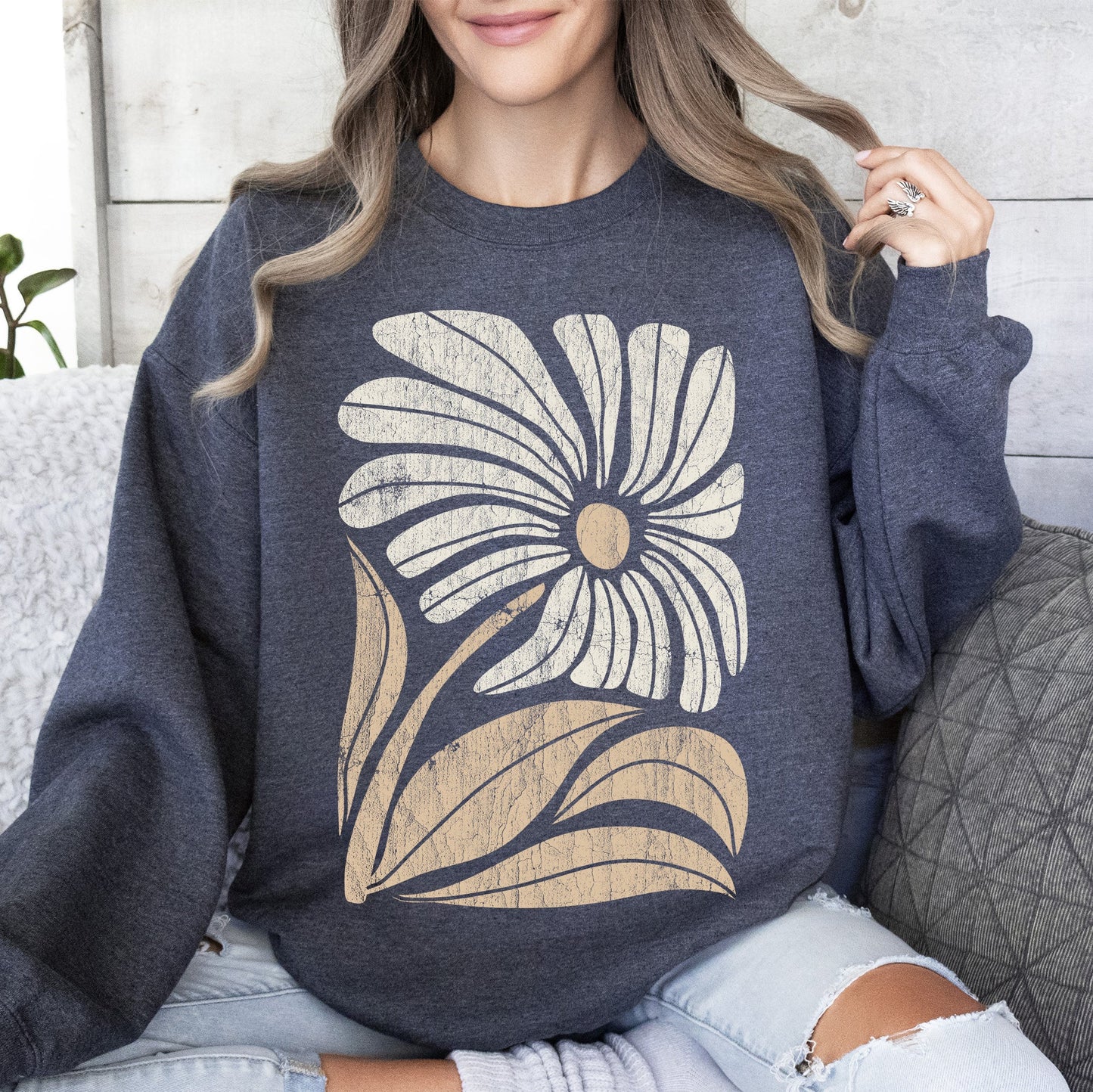 Retro Flower, Bold Floral, Boho Sweatshirt