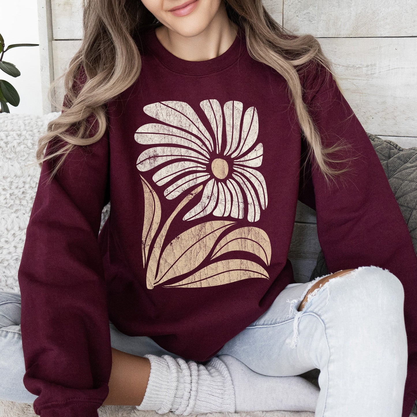 Retro Flower, Bold Floral, Boho Sweatshirt