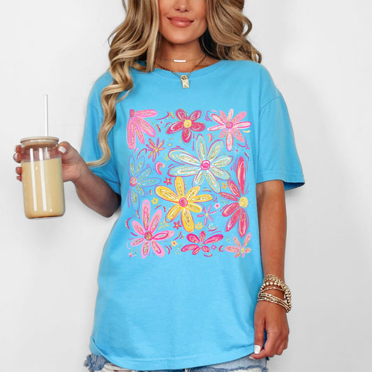 Retro Flowers, Beautiful, Bright, Colorful, Pastels Tshirt Comfort Colors T-Shirt