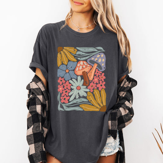 Retro Flowers, Mushrooms, Floral, Vintage, Comfort Colors T-Shirt