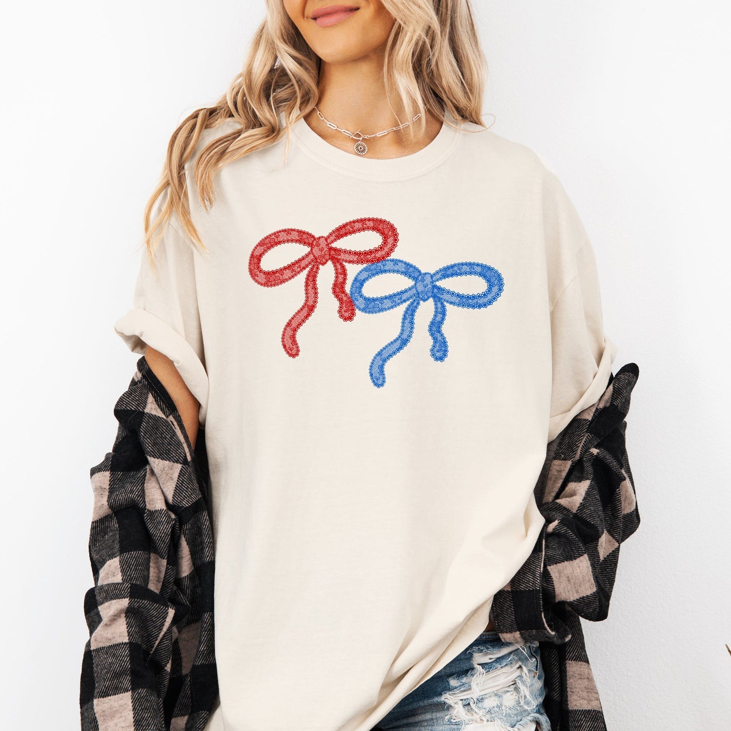 Retro Lace, Red, Blue, Patriotic, America, 4th of July Tshirt Comfort Colors T-Shirt