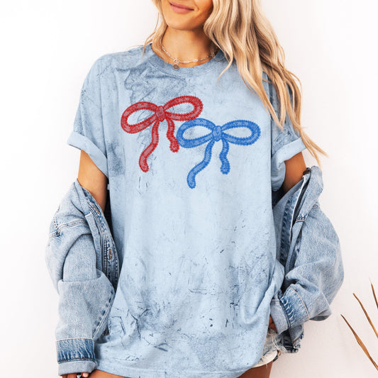 Retro Lace, Red, Blue, Patriotic, America, 4th of July, Color Blast Tshirt Comfort Colors T-Shirt