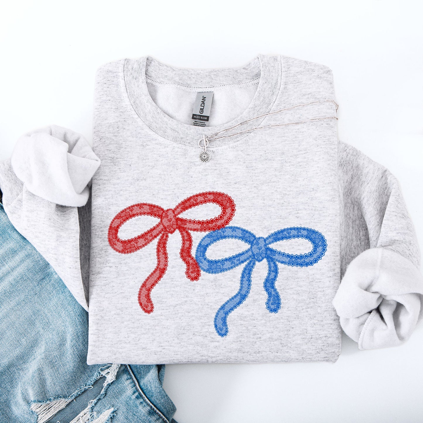 Retro Lace, Red, Blue, Patriotic, America, 4th of July Sweatshirt