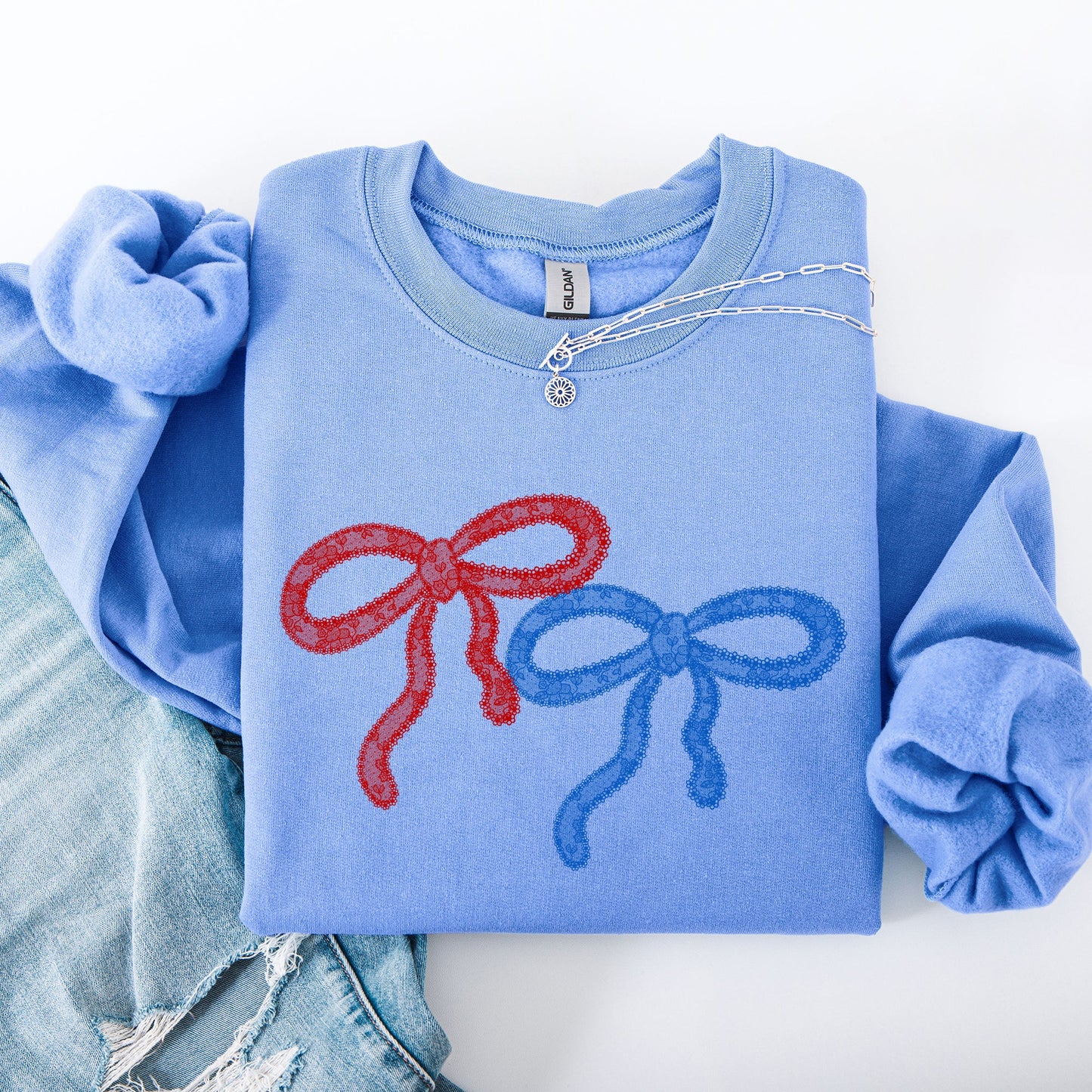 Retro Lace, Red, Blue, Patriotic, America, 4th of July Sweatshirt