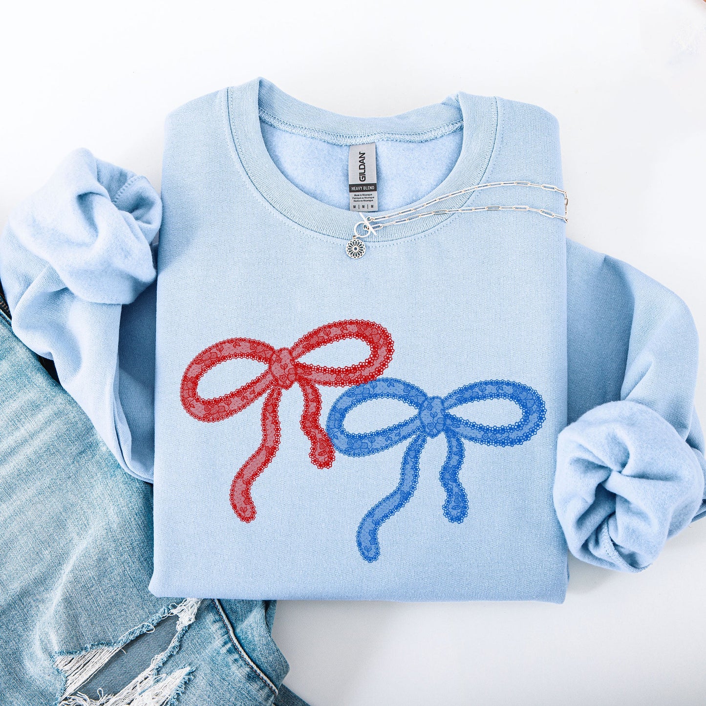 Retro Lace, Red, Blue, Patriotic, America, 4th of July Sweatshirt