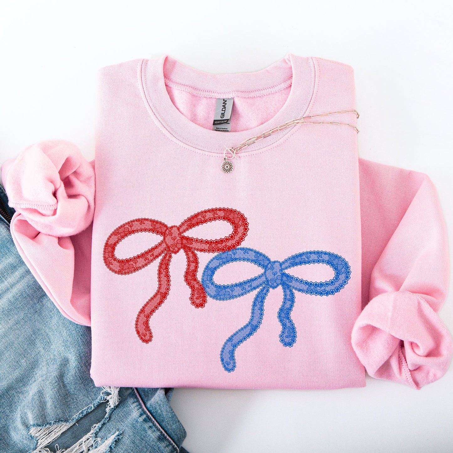 Retro Lace, Red, Blue, Patriotic, America, 4th of July Sweatshirt