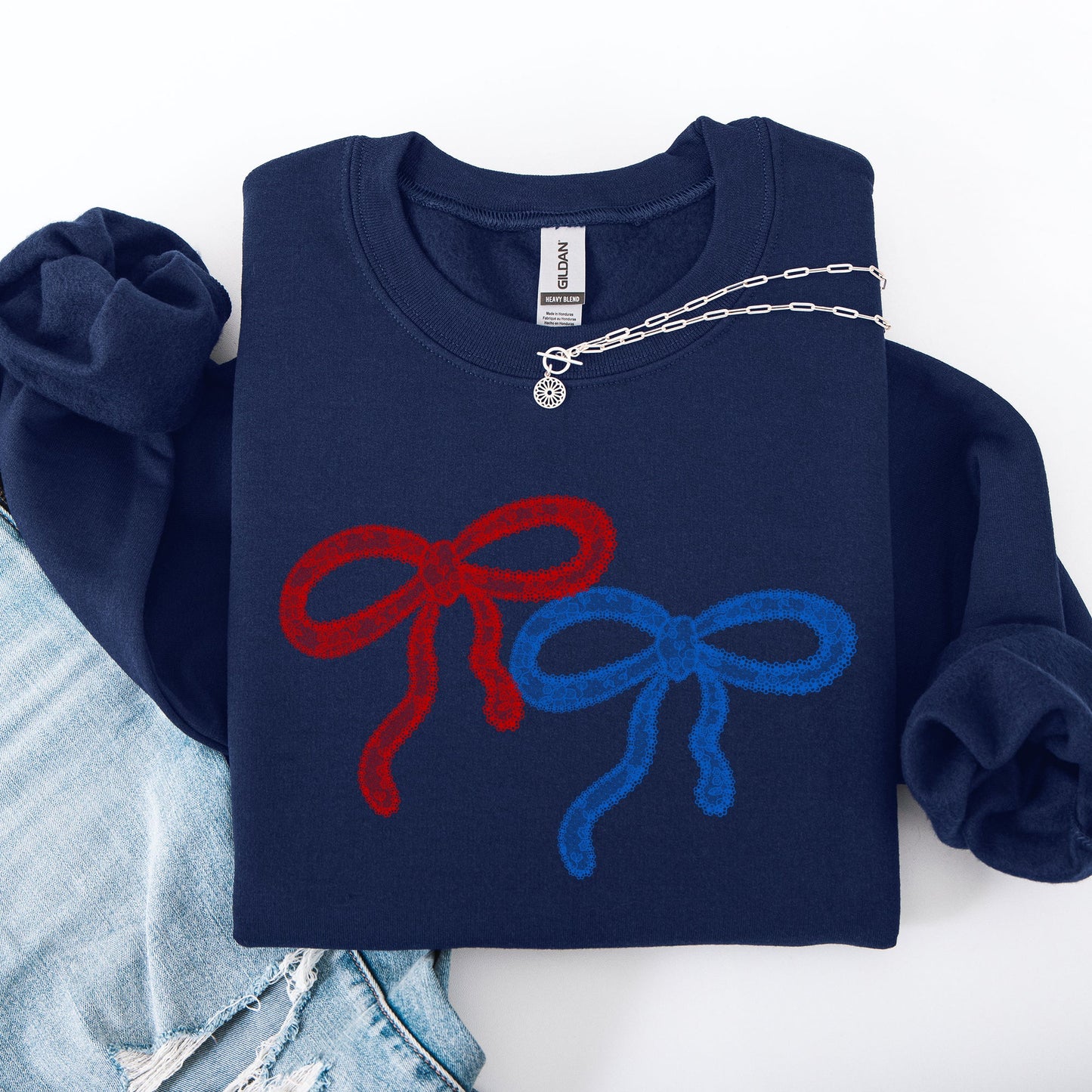 Retro Lace, Red, Blue, Patriotic, America, 4th of July Sweatshirt