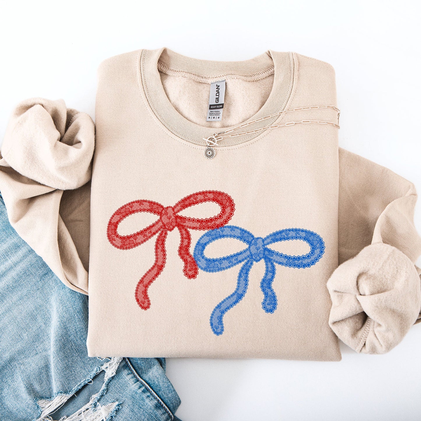 Retro Lace, Red, Blue, Patriotic, America, 4th of July Sweatshirt