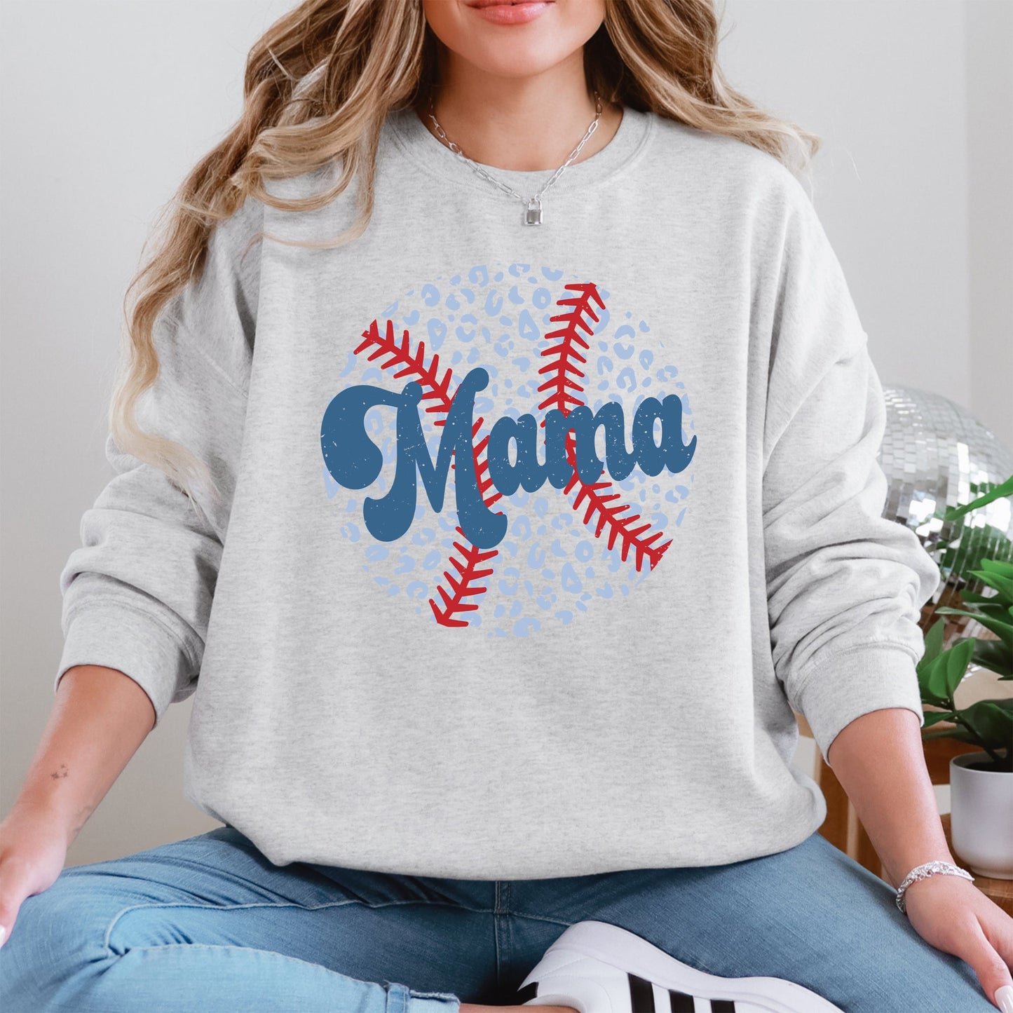 Retro Leopard Baseball Mama, Sports, Mother's Day Sweatshirt