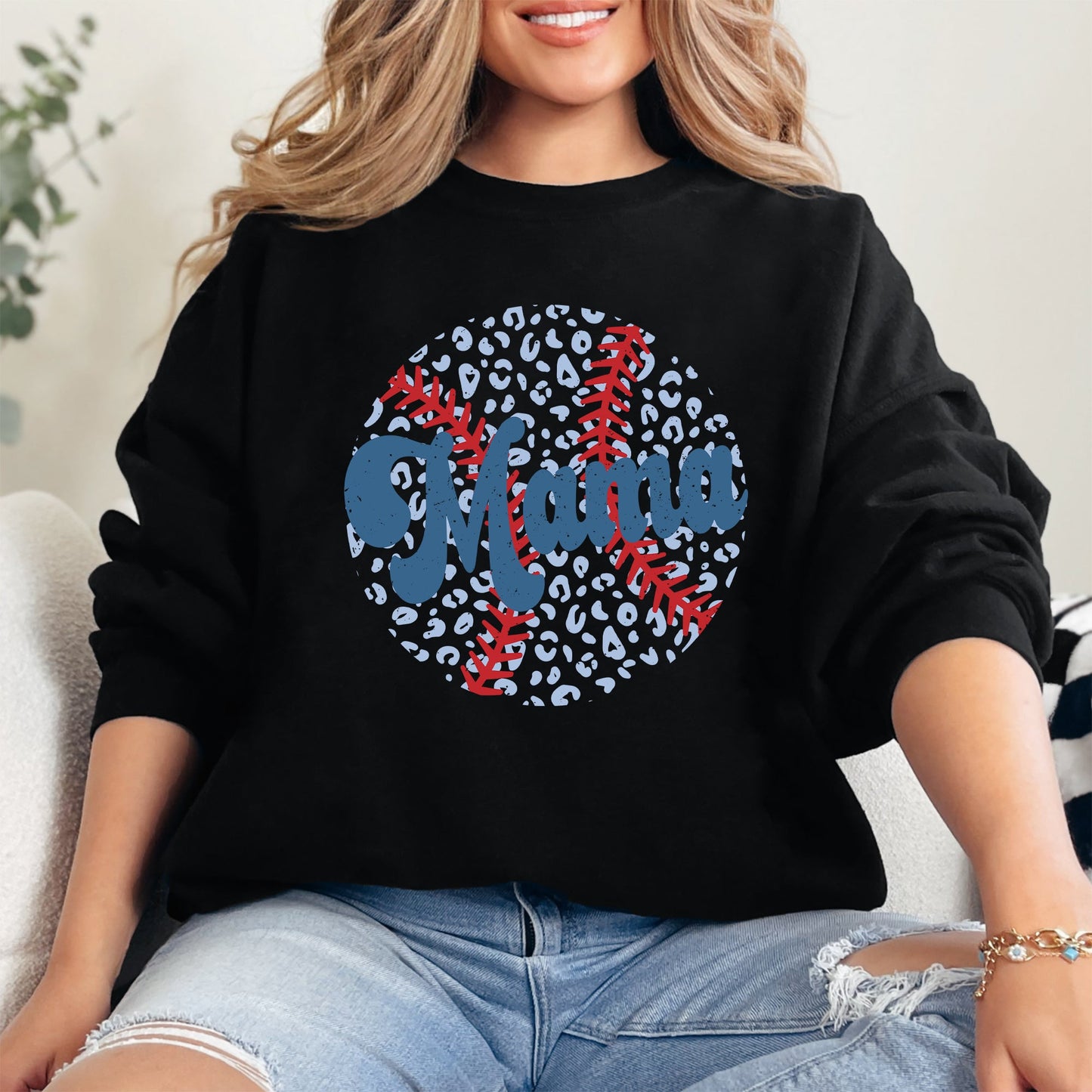Retro Leopard Baseball Mama, Sports, Mother's Day Sweatshirt