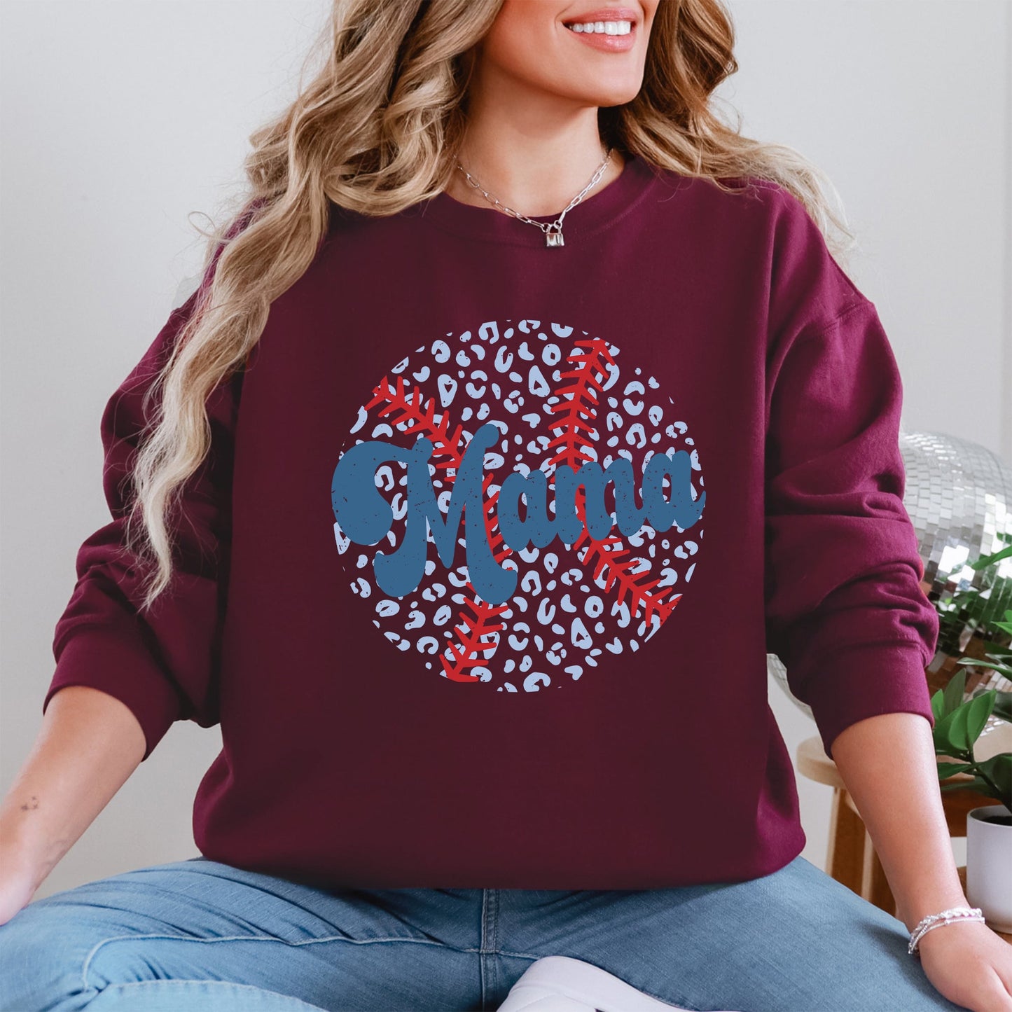 Retro Leopard Baseball Mama, Sports, Mother's Day Sweatshirt