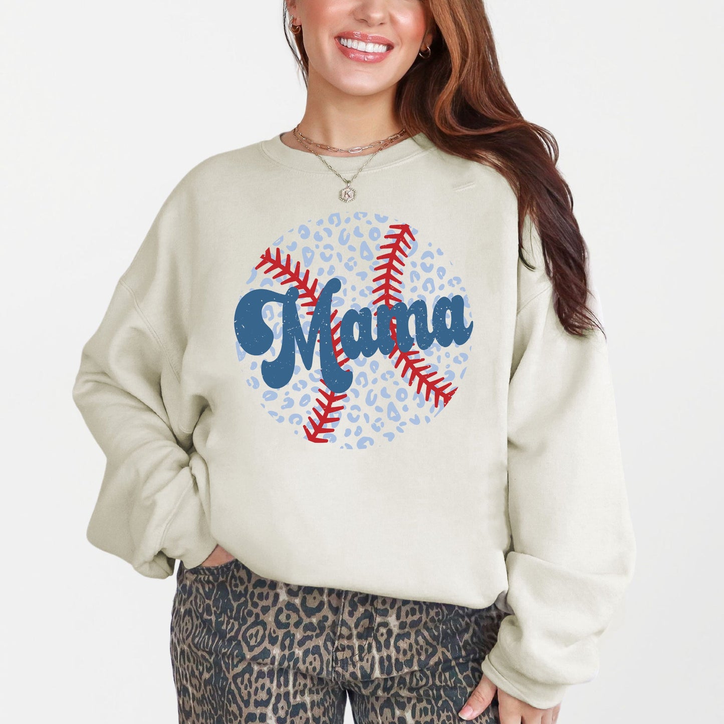 Retro Leopard Baseball Mama, Sports, Mother's Day Sweatshirt