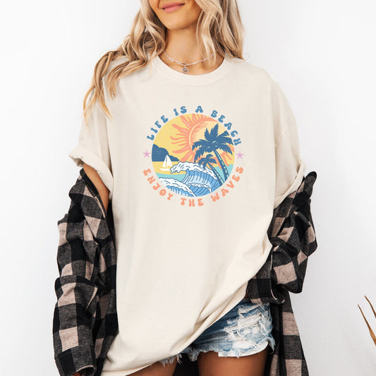 Retro Life Is A Beach, Enjoy the Waves, Summer, Comfort Colors T-Shirt