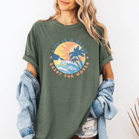 Retro Life Is A Beach, Enjoy the Waves, Summer, Comfort Colors T-Shirt