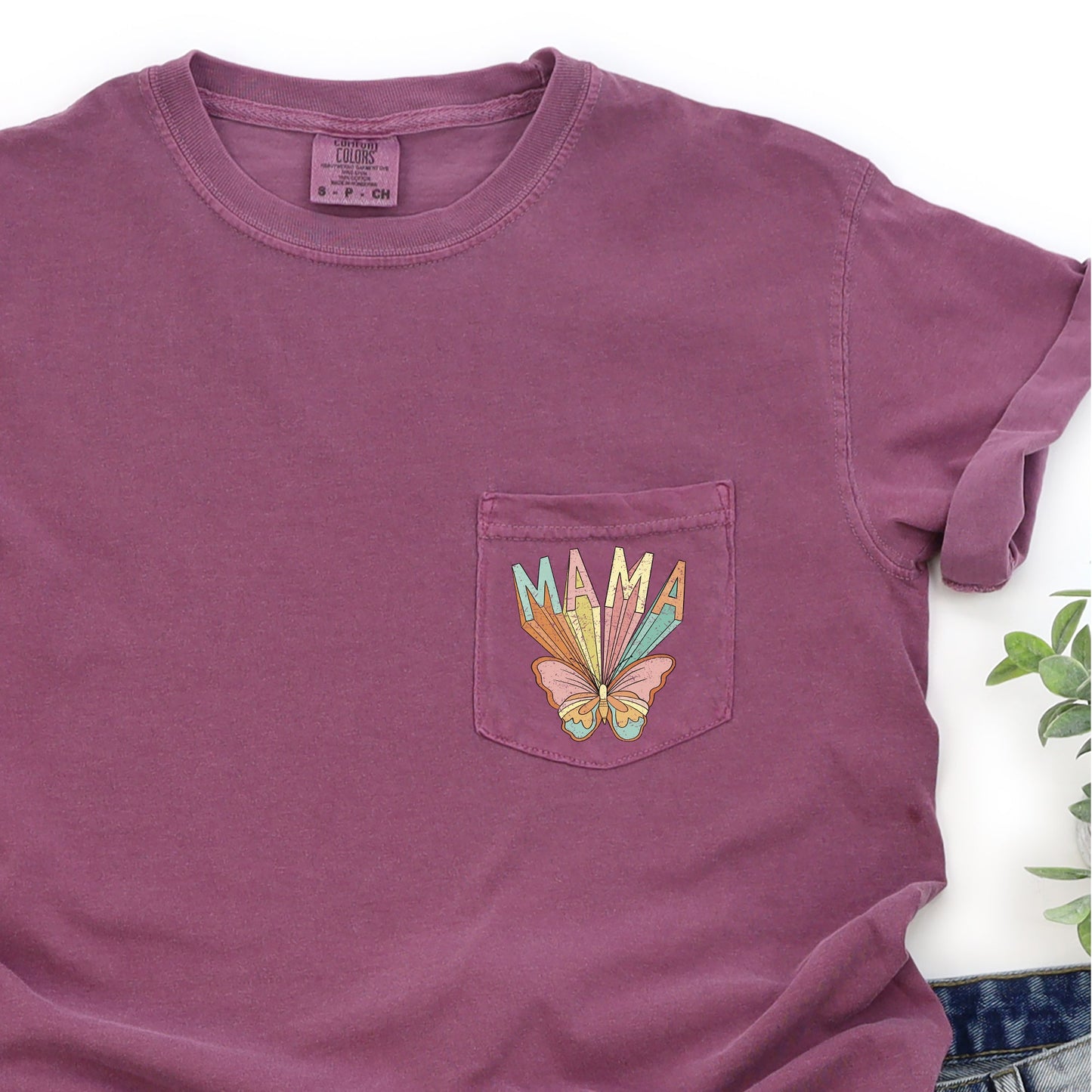 Retro Mama, Butterfly, Hippie, Pocket Tee Comfort Colors T-Shirt