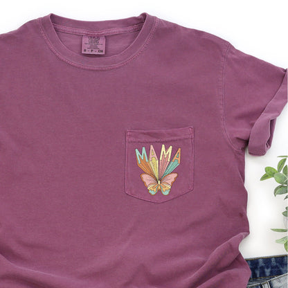 Retro Mama, Butterfly, Hippie, Pocket Tee Comfort Colors T-Shirt