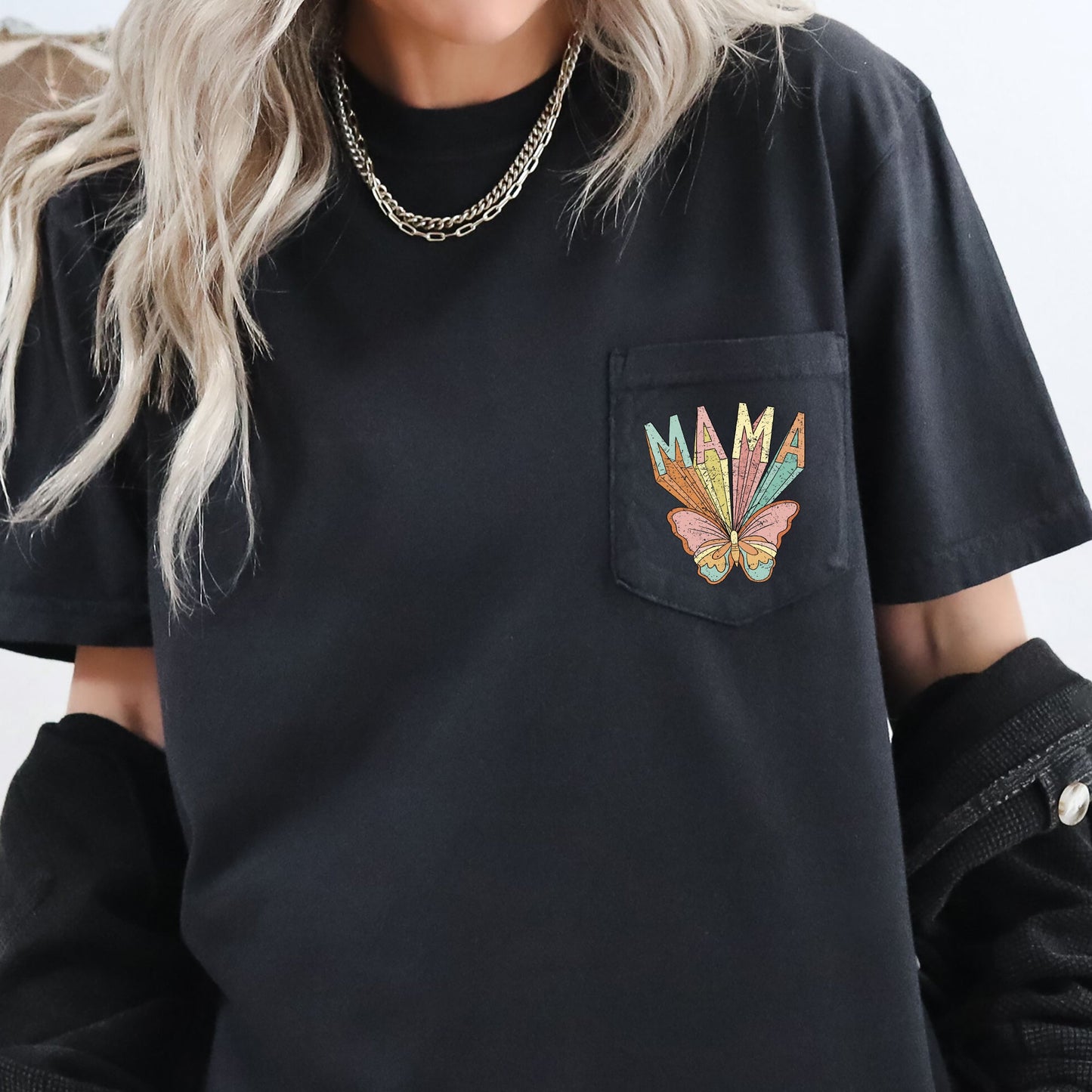 Retro Mama, Butterfly, Hippie, Pocket Tee Comfort Colors T-Shirt