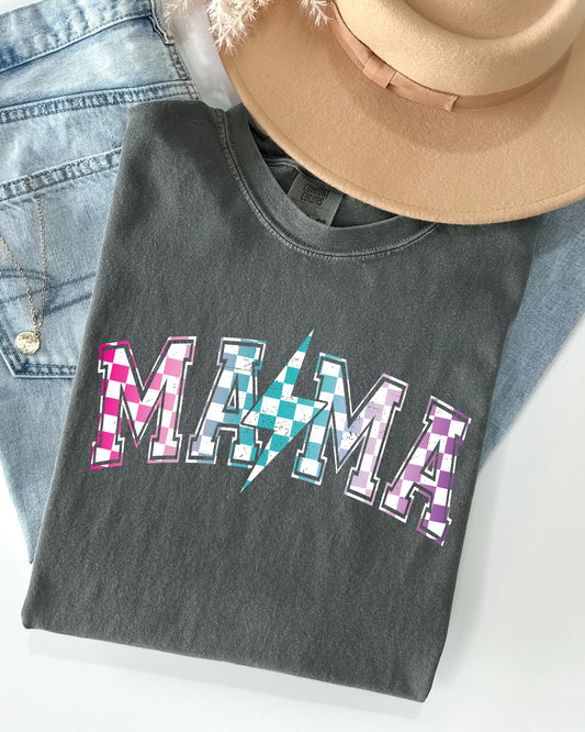 Retro Mama, Checkered, Lightening Bolt, Colorful, Mother, Mom Shirt Comfort Colors T-Shirt