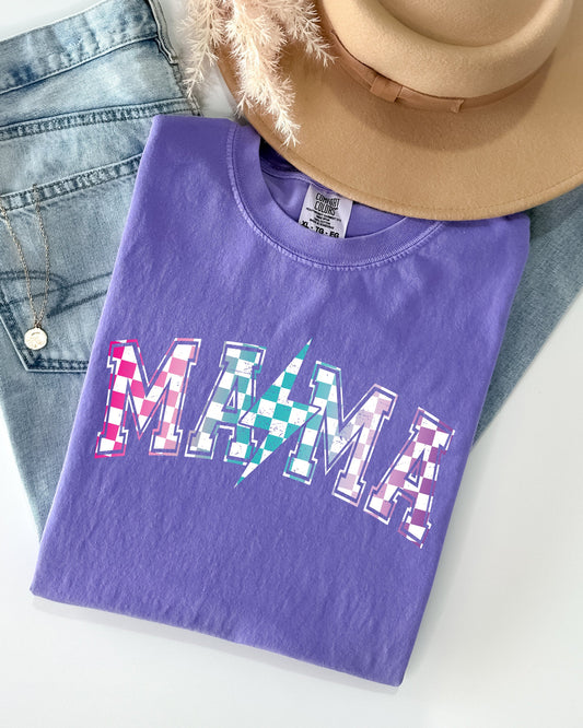 Retro Mama, Checkered, Lightening Bolt, Colorful, Mother, Mom Shirt Comfort Colors T-Shirt