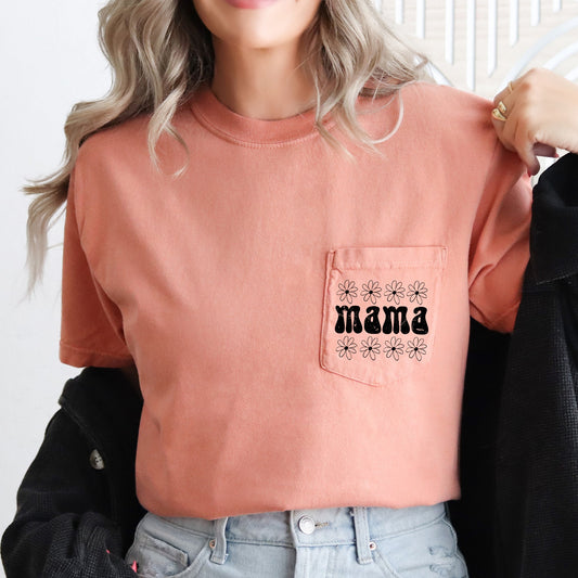 Retro Mama, Daisy, Pocket Tee Comfort Colors T-Shirt