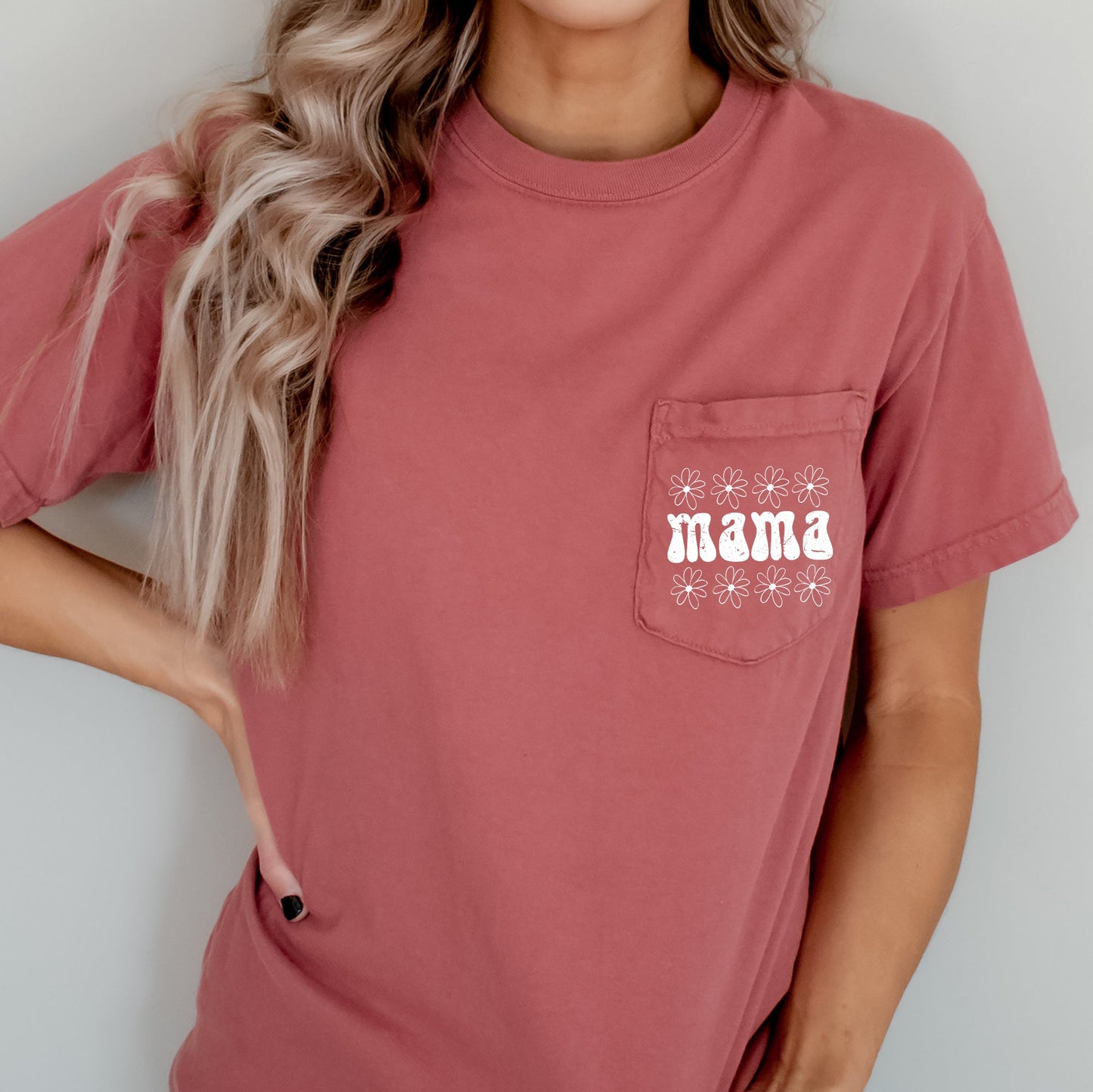 Retro Mama, Daisy, Pocket Tee Comfort Colors T-Shirt