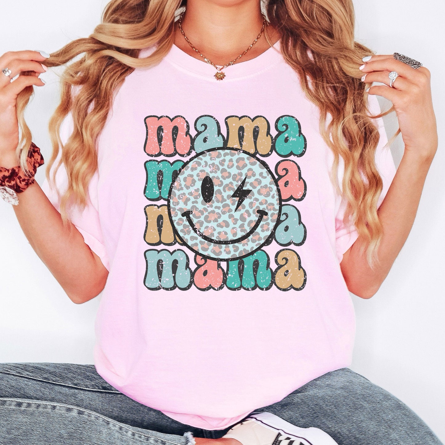 Retro Mama, Smiley, Leopard Print, Mother's Day, Mom, Comfort Colors Tshirt
