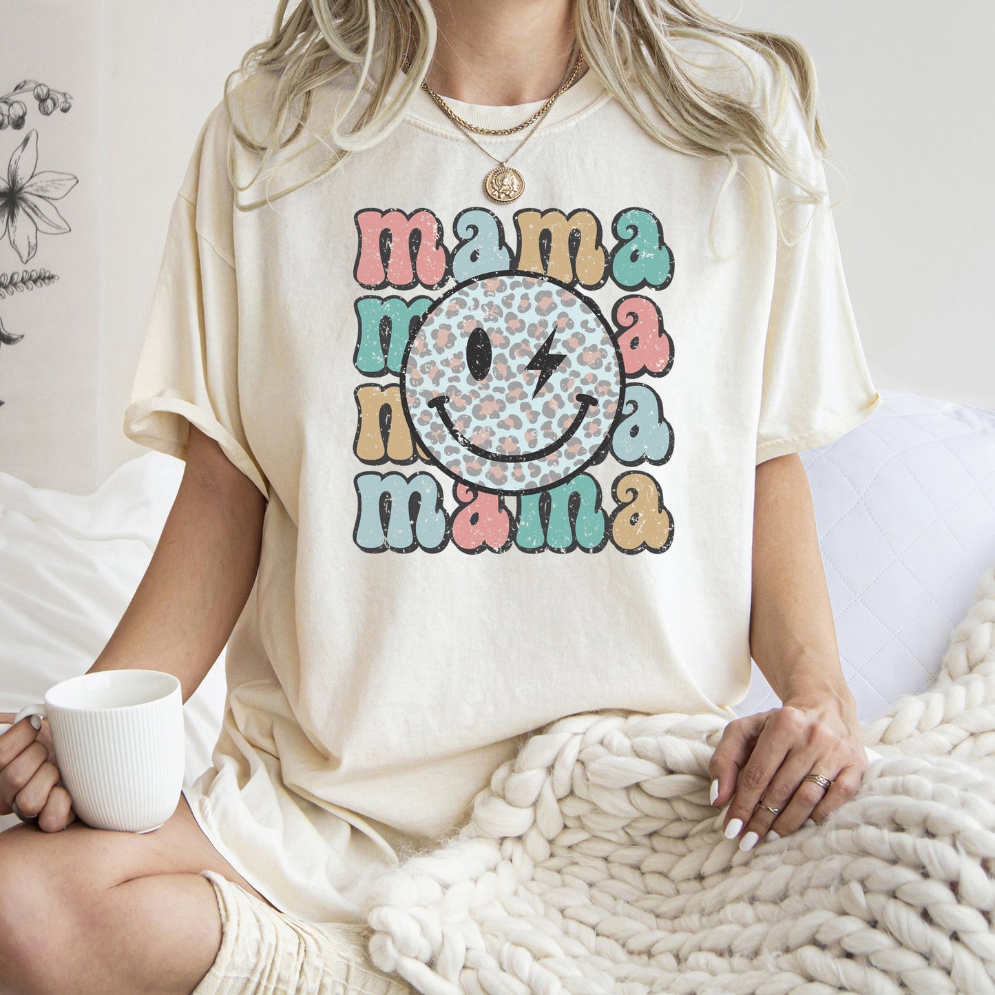 Retro Mama, Smiley, Leopard Print, Mother's Day, Mom, Comfort Colors Tshirt