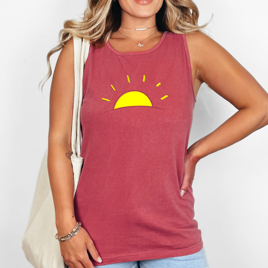Retro Minimalist Sunset, Summer, Beach, Hot Girl Summer, Sunshine Comfort Colors Tank Top