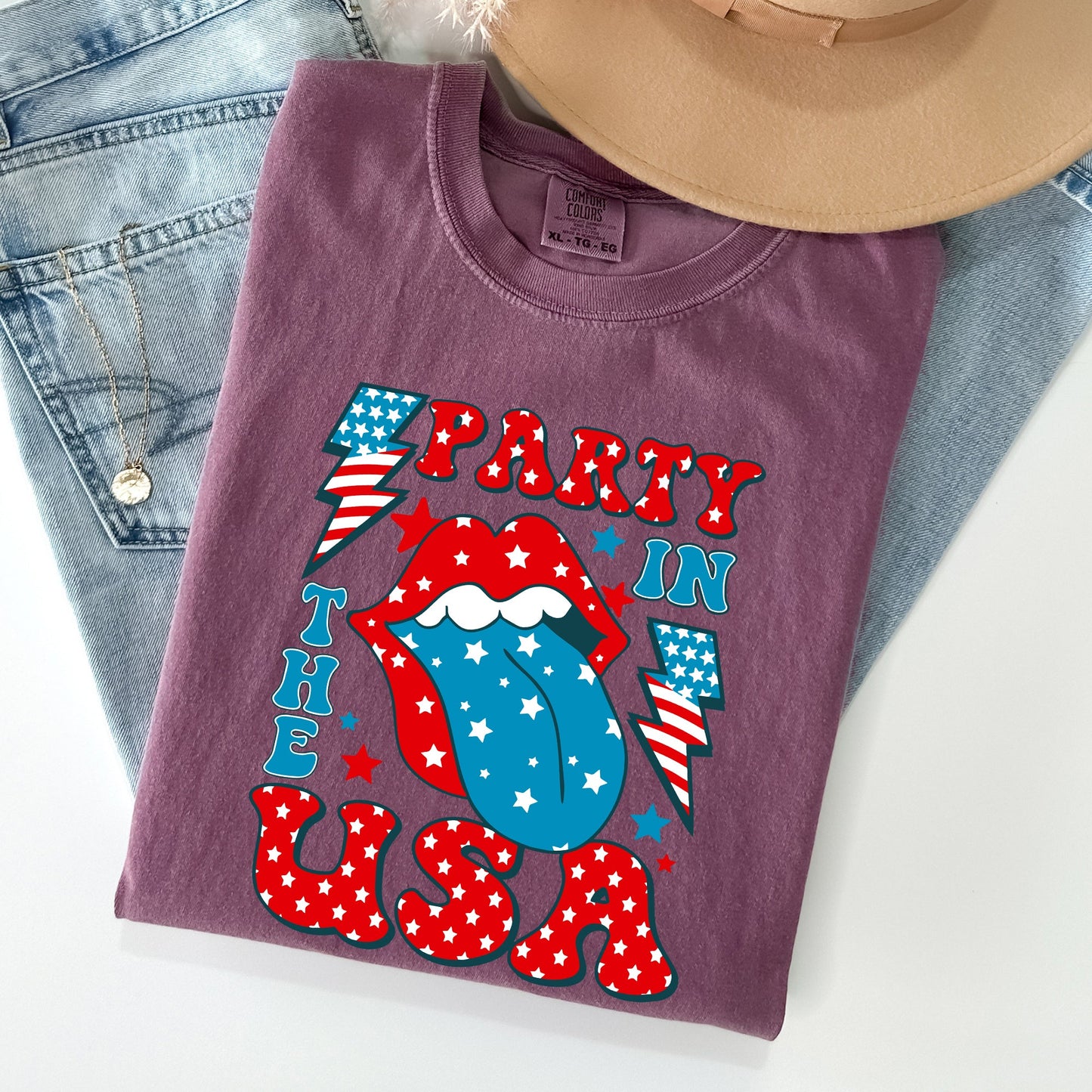 Retro Party In The USA, Tongue, 4th of July Tshirt Comfort Colors T-Shirt