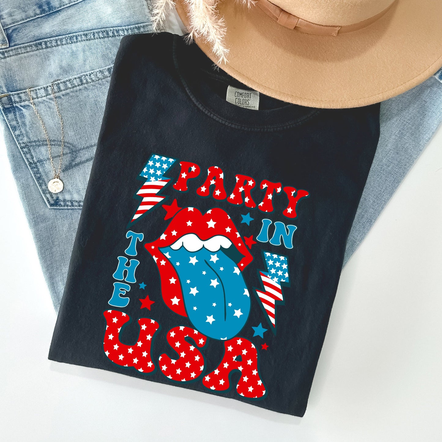 Retro Party In The USA, Tongue, 4th of July Tshirt Comfort Colors T-Shirt